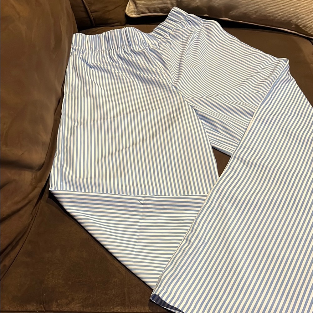 SHEIN Blue and White Striped Wide Leg Pants NWOT